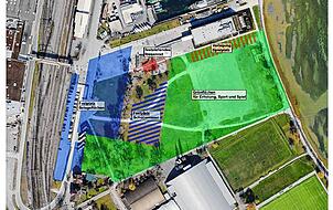 So sehen die Pläne der Stadt für das Gelände Klein Venedig aus. Festplatz, Spielplatz und Riesenrad sollen verlegt werden.