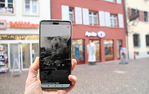 Der Stadtbrand von 1984 in Waldshut wird dank Augmented Reality (einer virtuellen Erweiterung der Realität) in der Zeigmal-App sichtbar.
