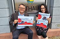 Grenzach-Wyhlens Bürgermeister Tobias Benz und Stephanie Senn von der Stabstelle Öffentlichkeitsarbeit freuen sich auf ein großes Bürgerfest mit vielen Gästen.